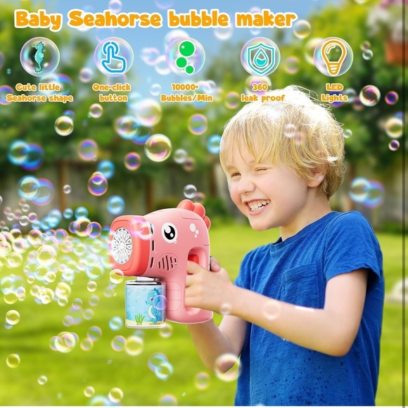 ✨BNWT - Seahorse Bubble Machine, Automatic Bubble Gun for Kids - Blue✨ - Picture 2 of 10